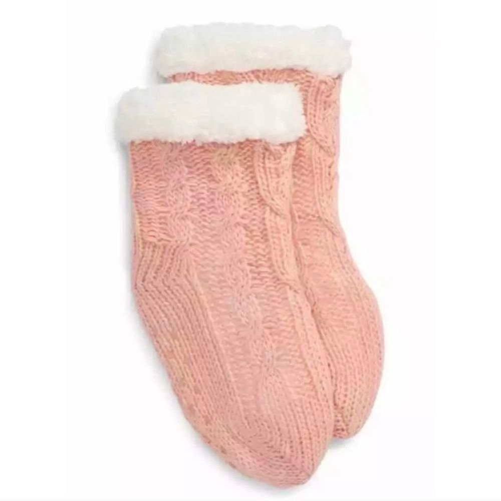 NEW Tucker + Tate Cable Knit Slipper Socks Soft Rose Pink - M/L